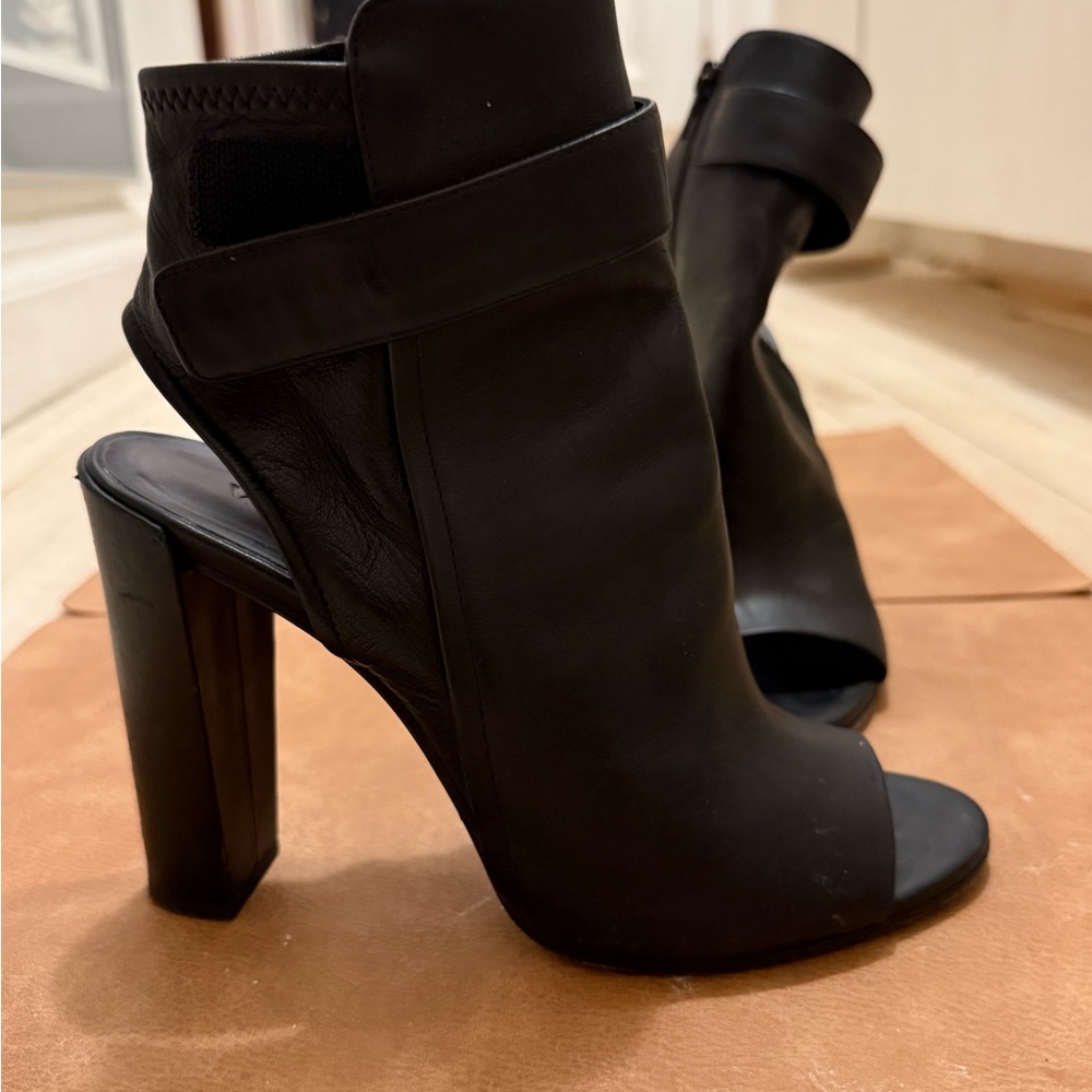 Vince Black Brigham Open-Toe Heeled Booties